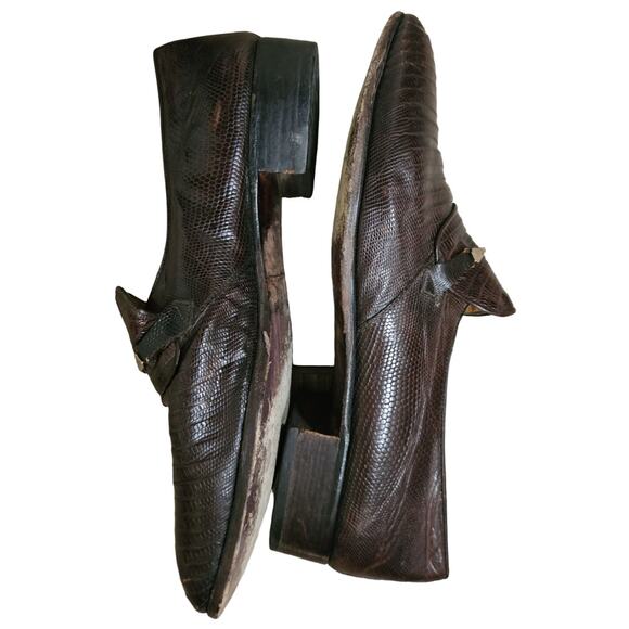 Vintage Men Lizard Skin Loafers Brown Horsebit Sz 8 Leather Italy main image 8